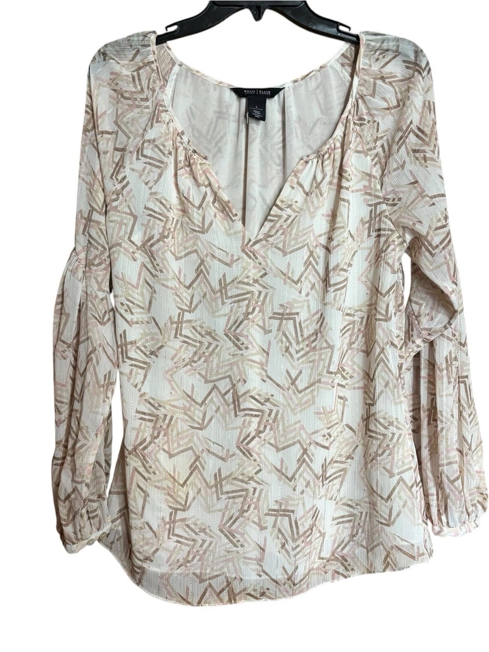 Violet & Claire Cream Geometric Split-Neck Long Sleeve Top